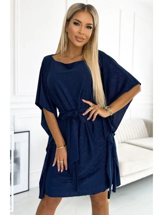 287-25 SOFIA Motýlie šaty so zaväzovaním v páse - GRANITE s trblietkami