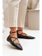 Baleriny Damskie Z Noskami W Szpic I Przeplatającymi Się Paskami Czarne Violra