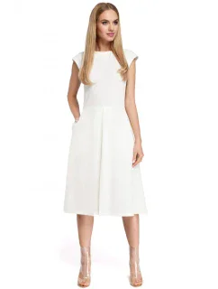 M296 Šaty s obrátenými záhybmi - ecru farba