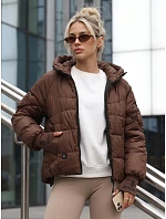 Dámska prešívaná bunda s kapucňou, hnedá, FashionStreet TY5760 Dámska prešívaná bunda s kapucňou, hnedá, FashionStreet TY5760