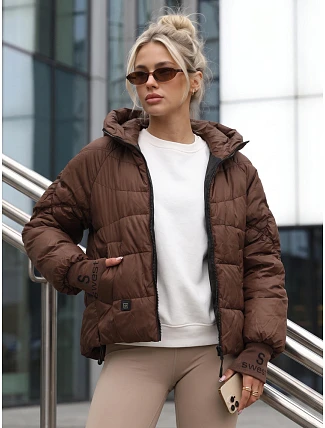 Dámska prešívaná bunda s kapucňou, hnedá, FashionStreet TY5760 Dámska prešívaná bunda s kapucňou, hnedá, FashionStreet TY5760
