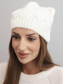 Dámska zimná vlnená čiapka s ozdobnými kryštálmi K461 ecru