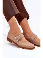 Skórzane Półbuty Damskie Z Klamrą Laura Messi 2980 Ciemnobeżowe