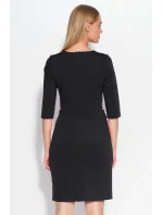 Dámske šaty značkové zdobené v páse gombíkmi stredne dlhé čierne - Čierna - Makadamové Dámske šaty značkové zdobené v páse gombíkmi stredne dlhé čierne - Čierna - Makadamové
