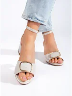 Luxusné sivé a strieborné dámske sandále na širokom podpätku Luxusné sivé a strieborné dámske sandále na širokom podpätku