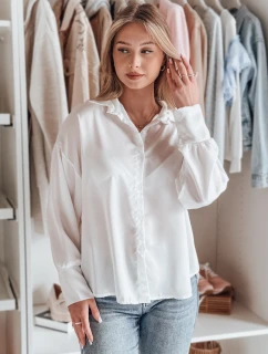 Elegantná dámska saténová oversize košeľa SATINIA white FashionStreet DY0449