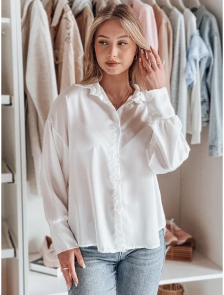 Elegantná dámska saténová oversize košeľa SATINIA white FashionStreet DY0449