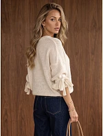 Dámsky sveter oversize v farbe ecru FashionStreet MY2568 Dámsky sveter oversize v farbe ecru FashionStreet MY2568