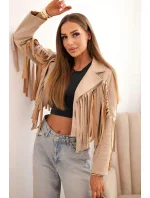 Dámska semišová bunda so strapcami béžová Dámska semišová bunda so strapcami béžová