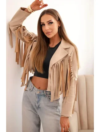Dámska semišová bunda so strapcami béžová Dámska semišová bunda so strapcami béžová