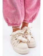 Eko Skórzane Sneakersy Na Platformie Beżowe Penolle