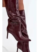 Dámské kozačky na jehlovém podpatku s páskem bordó Lisanne