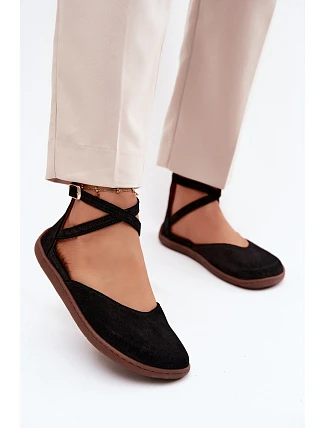 Semišové dámské baleríny Barefoot s mašličkami Zazoo 320 Černé