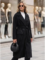 Dámsky dvojradový kabát s opaskom, čierny, FashionStreet NY0784