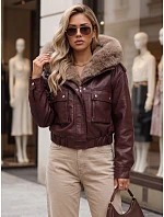 Dámska zimná kožená bunda s kožušinou, bordová, FashionStreet TY5977 Dámska zimná kožená bunda s kožušinou, bordová, FashionStreet TY5977