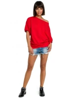 B079 Blúzka nadmernej veľkosti so zavinovacími detailmi - červená B079 Blúzka nadmernej veľkosti so zavinovacími detailmi - červená