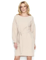 Dámske elegantné šaty s opaskom stredne dlhé béžovej - Béžová - Makadamové Dámske elegantné šaty s opaskom stredne dlhé béžovej - Béžová - Makadamové