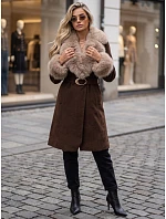 Dámsky kabát s odnímateľným kožušinovým golierom, hnedý, FashionStreet TY6073 Dámsky kabát s odnímateľným kožušinovým golierom, hnedý, FashionStreet TY6073