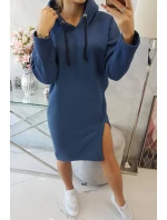 Šaty s kapucňou a bočným rázporkom z džínsoviny