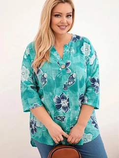 Dámske Plus veľkosť bavlnená blúzka s kvetinovým vzorom Marine