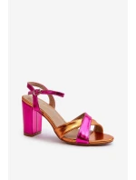 Eko Skórzane Sandały Na Obcasie Słupku Fuksja Abilica