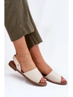 Sandały Damskie Na Płaskim Obcasie Eko Skórzane Beżowe Dereka