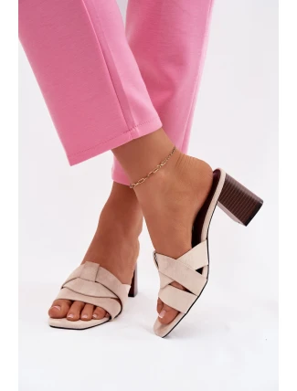 Dámské lodičky na podpatku s pásky Eko semiš Béžové Corivelle