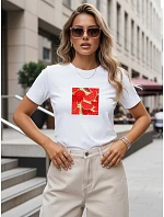 Dámske bavlnené tričko s potlačou, biele, FashionStreet NX8008RY