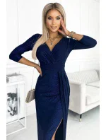 404-2 Dlhé trblietavé šaty s výstrihom a rozparkom na nohách - GRANITE s trblietkami 404-2 Dlhé trblietavé šaty s výstrihom a rozparkom na nohách - GRANITE s trblietkami