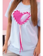 Dámske bavlnené tričko nadrozmernej veľkosti so srdcom a strapcami modré Dámske bavlnené tričko nadrozmernej veľkosti so srdcom a strapcami modré