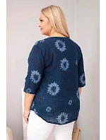 Dámske bavlnené Plus veľkosť blúzka s krátkymi rukávmi a gombíky Denim