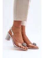 Transparentne Sandały Na Słupku z Ozdobą Srebrne D&A MR38-454