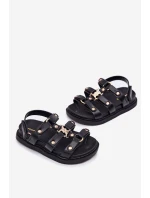Dziewczęce Sandałki Ze Złotym Detalem Czarne Lunessa