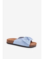 Klapki Damskie Na Korkowej Podeszwie Kokardką Niebieskie Seressa