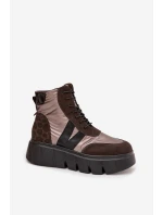 Dámska zateplená členková obuv na platforme 58562 Hnedý vzor - Vinceza
