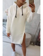 Šaty s kapucňou a bočným rázporkom ecru
