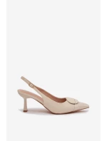 Dámské sandály na podpatku s ozdobným detailem světle béžové Mariae