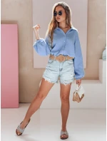 Dámska mušelínová košeľa oversize MUSLINEA modrá FashionStreet DY0479