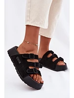 Dámske papuče na pevnej platforme s remienkami Big Star TT274531 Black Dámske papuče na pevnej platforme s remienkami Big Star TT274531 Black