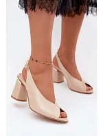 Elegantné dámske sandále na podpätku Zazoo 1085 beige