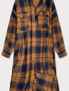 Hnedo-tmavo modrý dámsky károvaný košeľový kabát (8424)