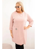 Dámske Plus veľkosť maslové šaty s vreckom a 3/4 rukávmi Powder Pink