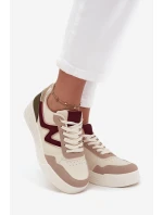 Sneakersy Damskie Na Platformie Ze Złotymi Wstawkami Beżowe Zalvra