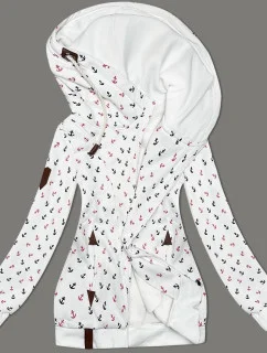 Biela hrubšia mikina so šikmým zipsom a vzorom kotvy (2308)