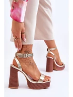 Skórzane Sandały Na Masywnej Platformie Złote Marina
