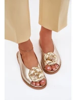 Skórzane Płaskie Sandały Z Ozdobą CheBello 4642 Złote