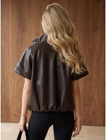 Dámska kožená bunda s krátkymi rukávmi, hnedá, FashionStreet TY6064 Dámska kožená bunda s krátkymi rukávmi, hnedá, FashionStreet TY6064