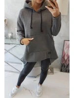 Zateplená mikina s dlhým chrbtom a kapucňou v grafitovej farbe Zateplená mikina s dlhým chrbtom a kapucňou v grafitovej farbe