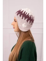 Dámska čiapka Nikol K405 biela+tmavo fialová+béžová