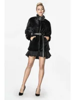 Čierna kožušinová bunda so stojačikom (GSQ2228)